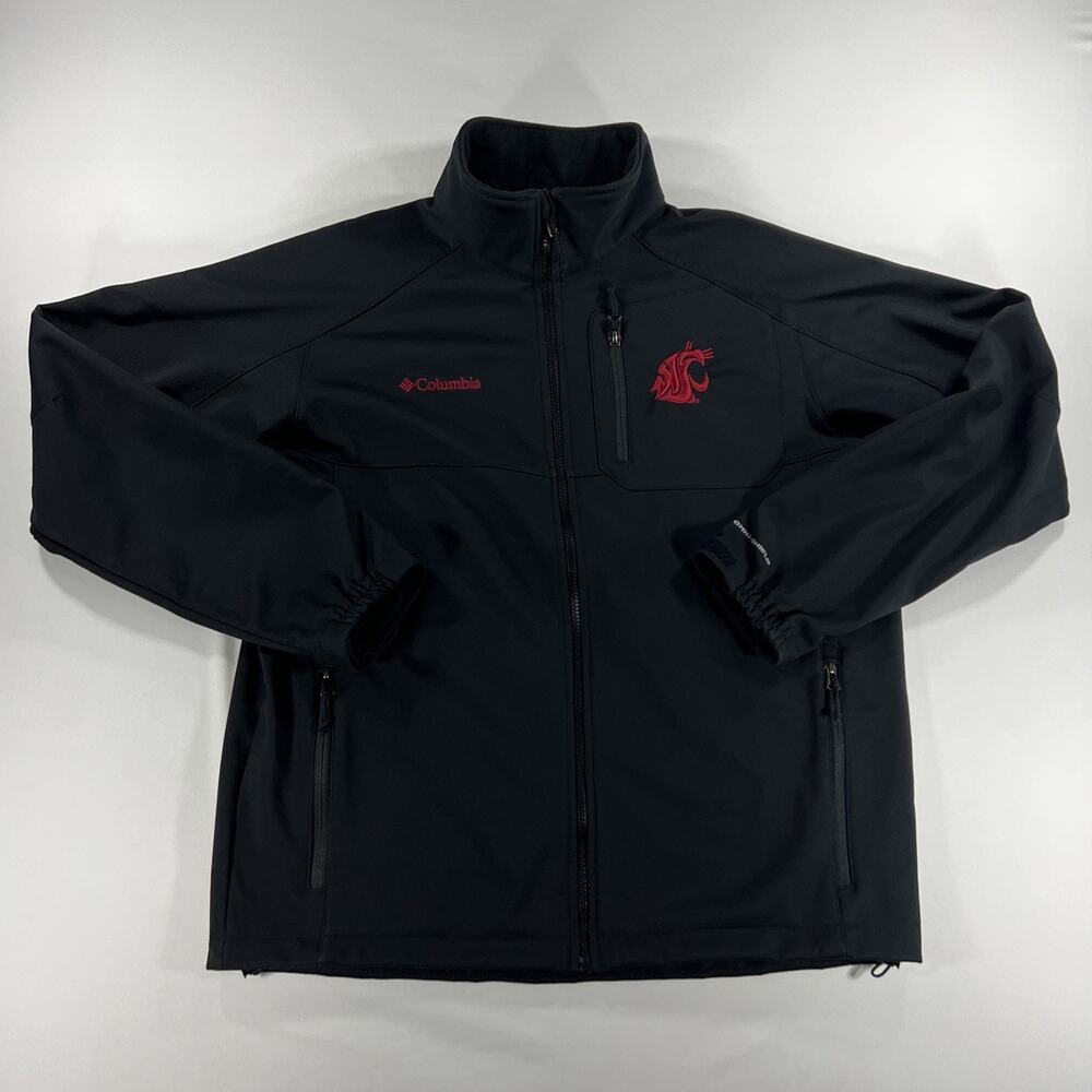 Columbia Washington State Cougars WSU Soft Shell Full Zip Jacket Mens Sz L Black